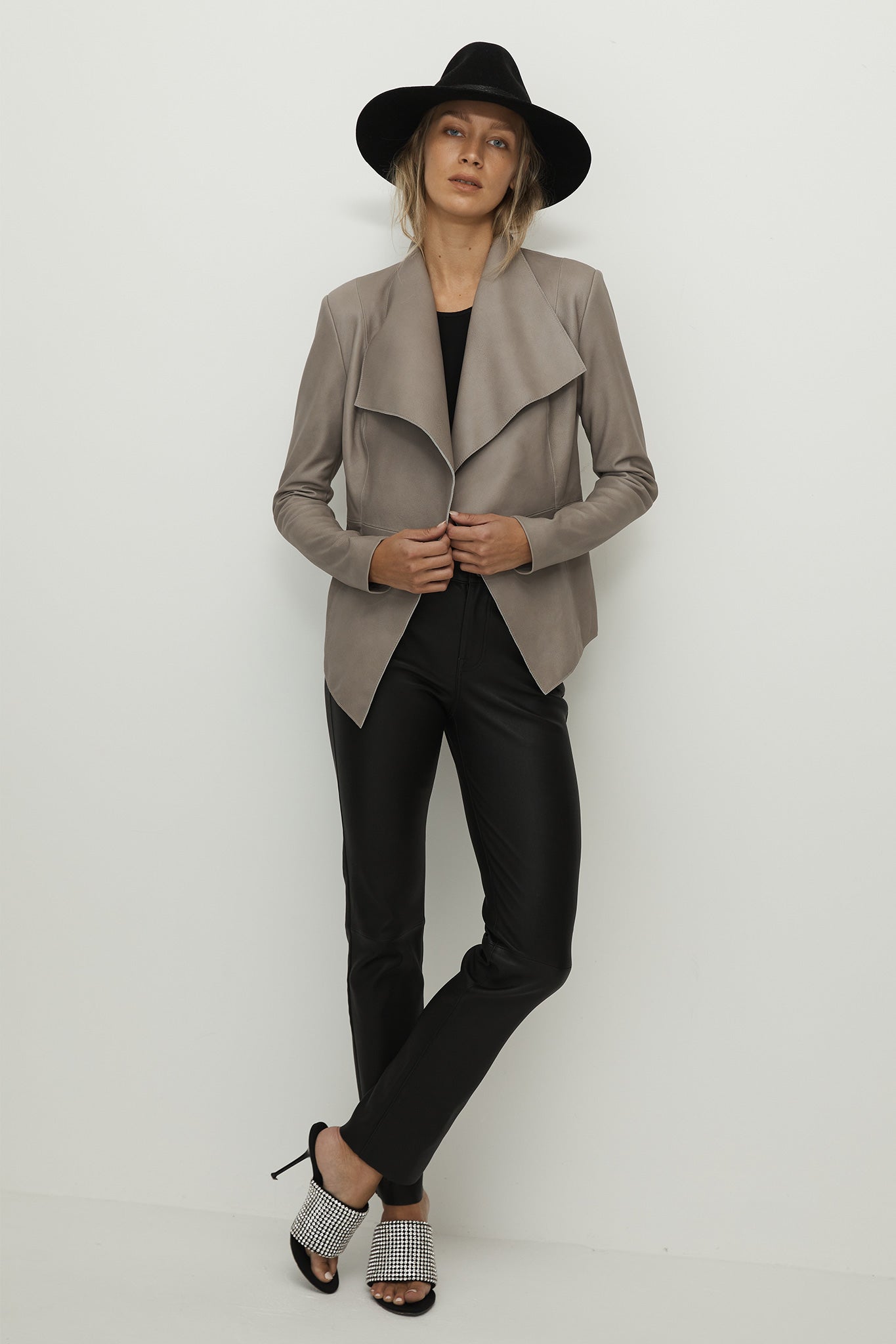 Isabella Drape Jacket Moonlight Grey Leather