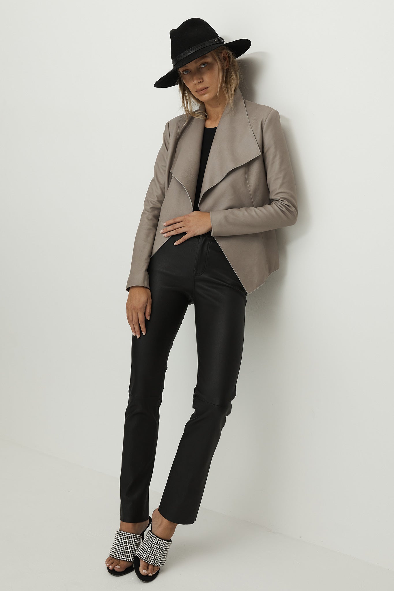 Isabella Drape Jacket Moonlight Grey Leather