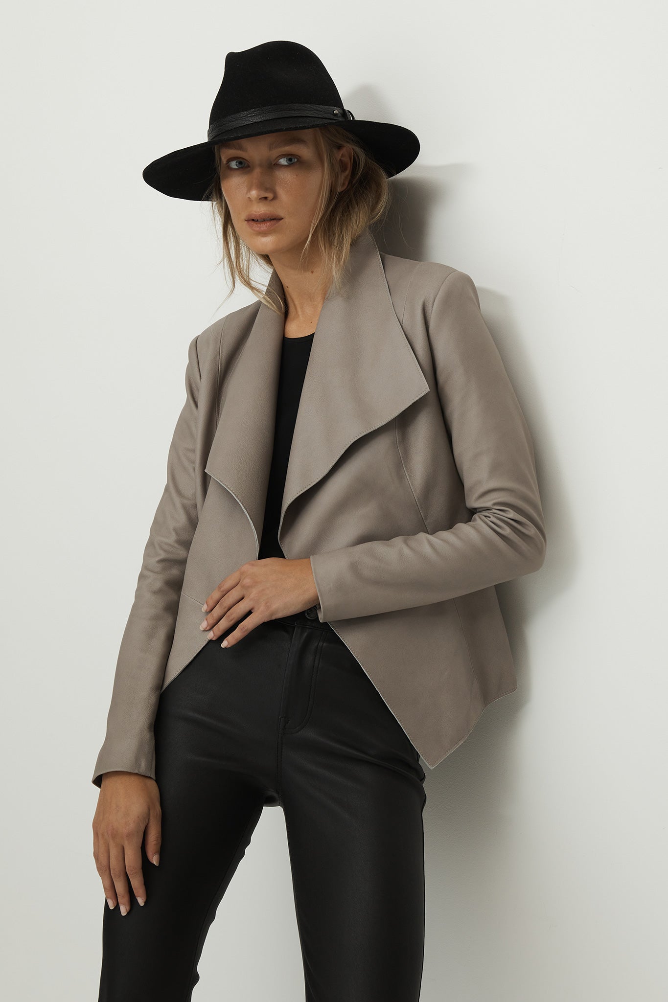 Isabella Drape Jacket Moonlight Grey Leather