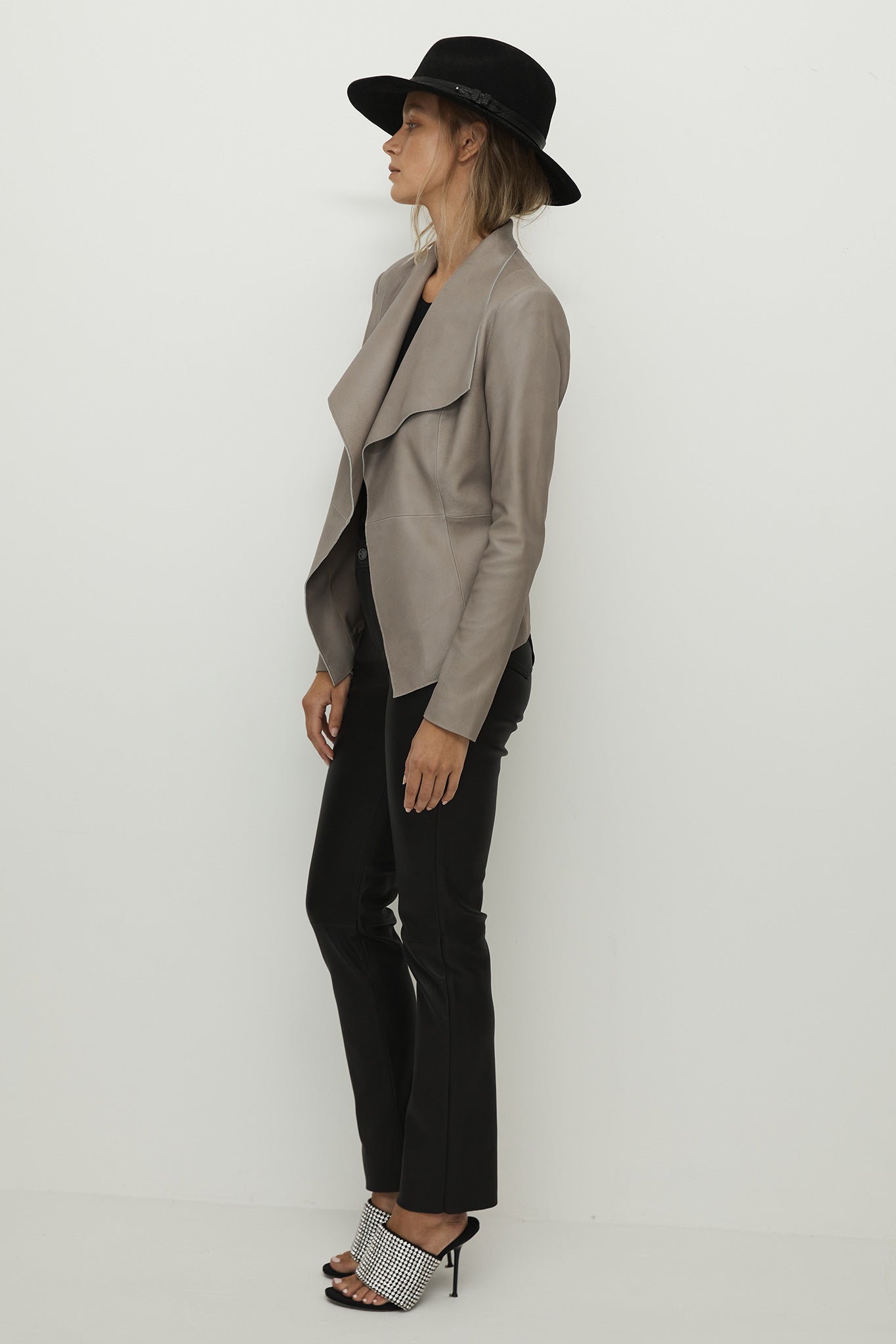 Isabella Drape Jacket Moonlight Grey Leather