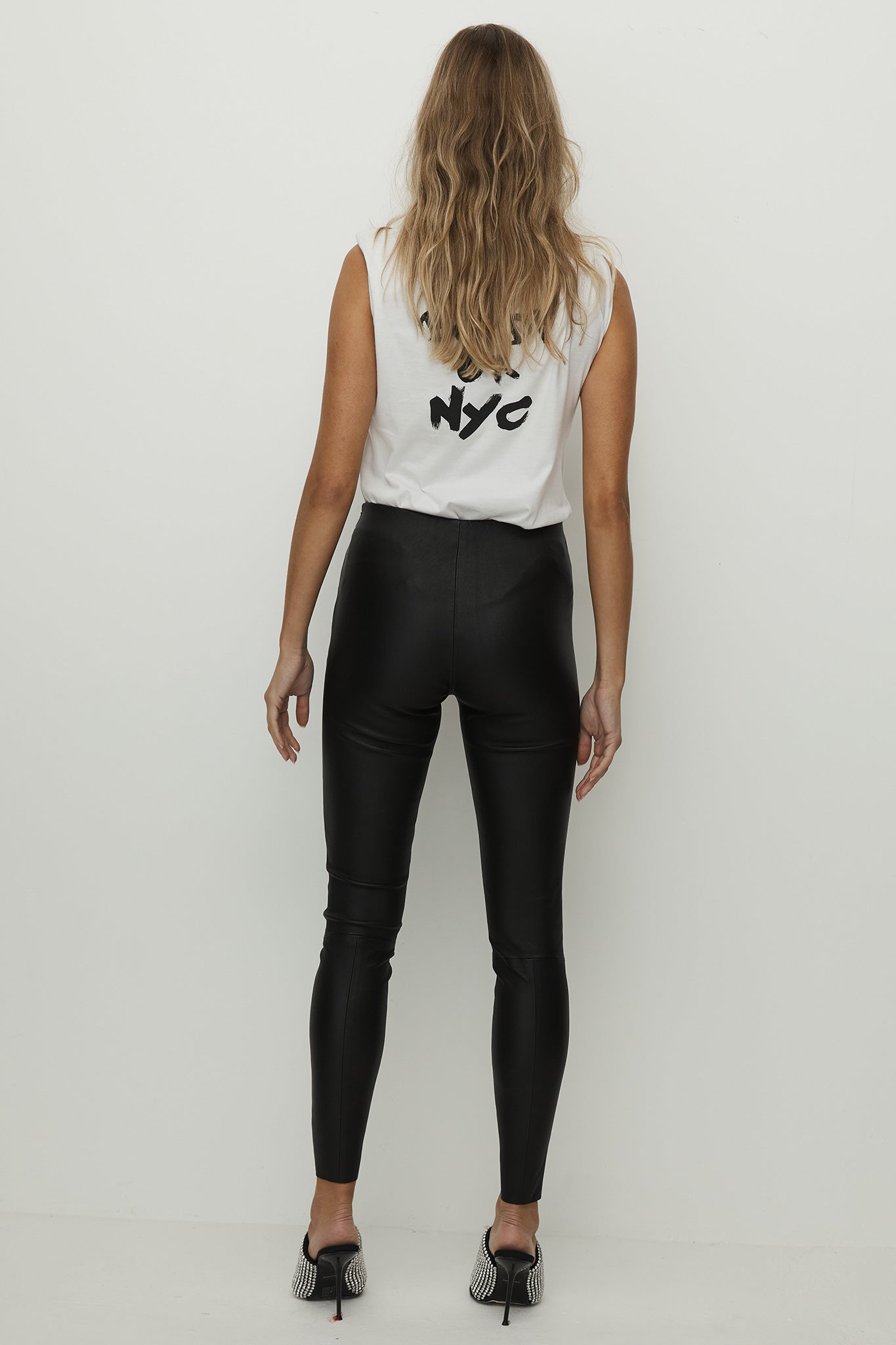 West Broadway High Rise Leather Leggings Black Stretch Leather