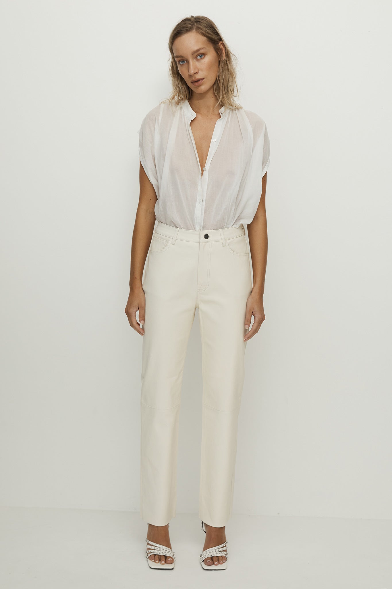 Grove Straight Leg Pant Seashell White Stretch Leather