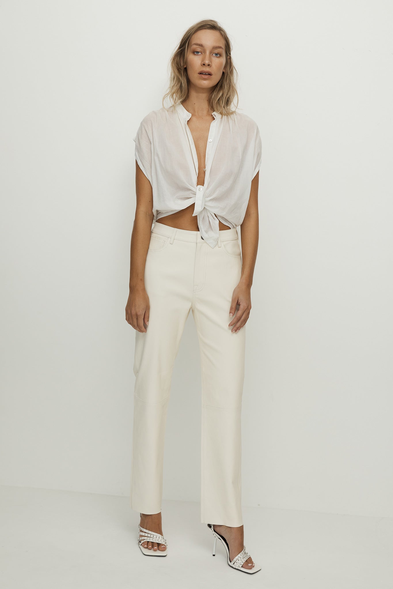 Grove Straight Leg Pant Seashell White Stretch Leather