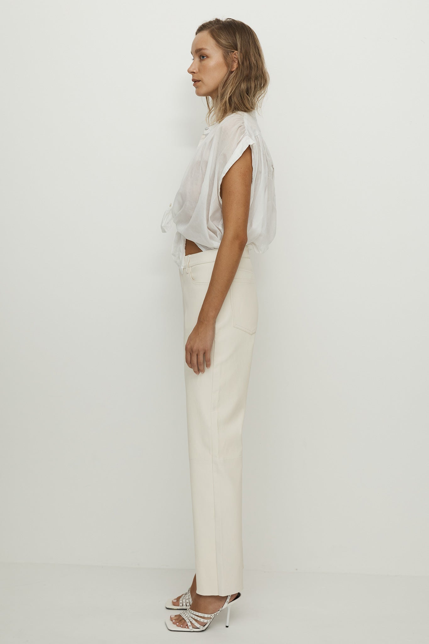 Grove Straight Leg Pant Seashell White Stretch Leather