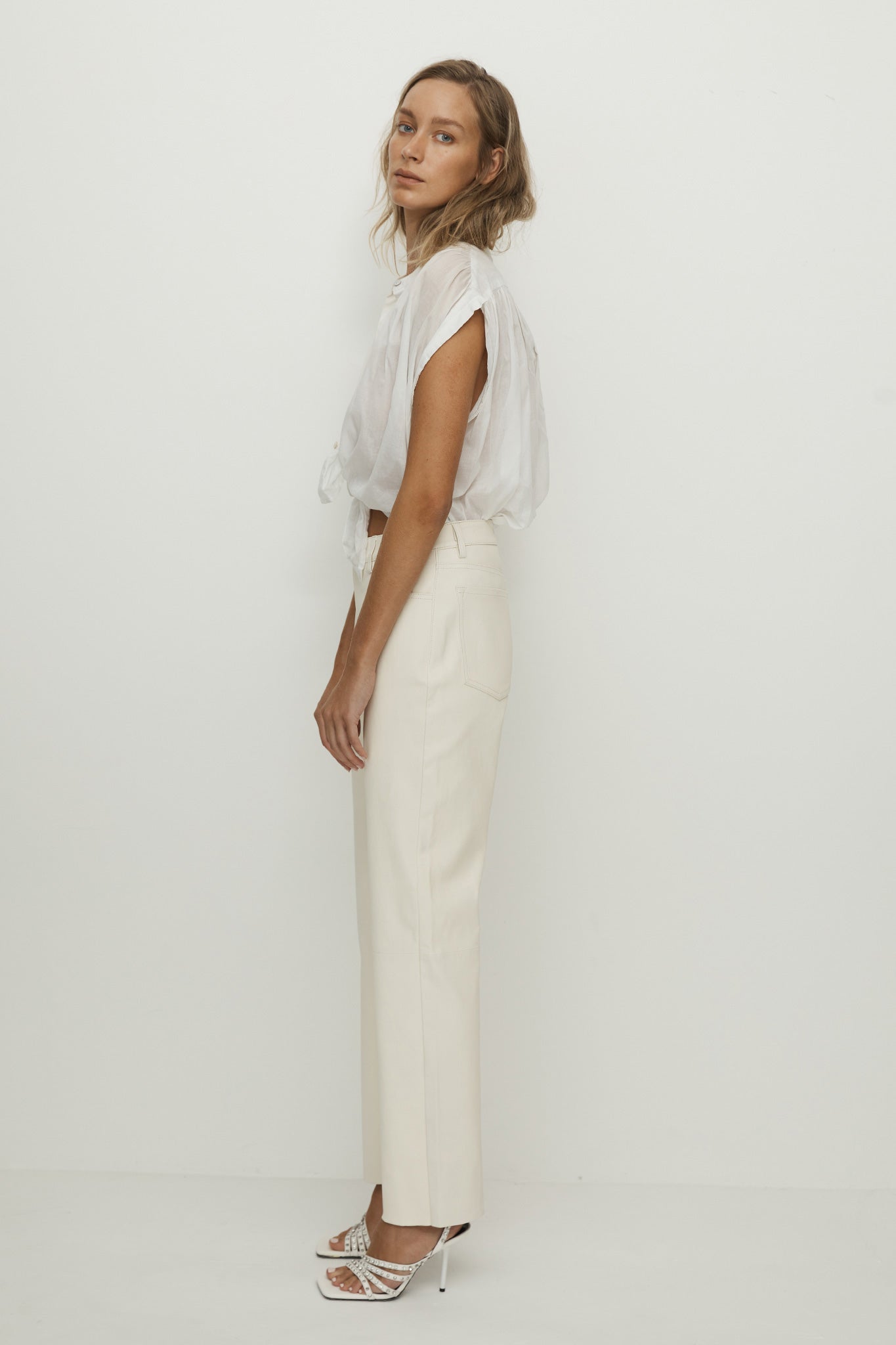 Grove Straight Leg Pant Seashell White Stretch Leather