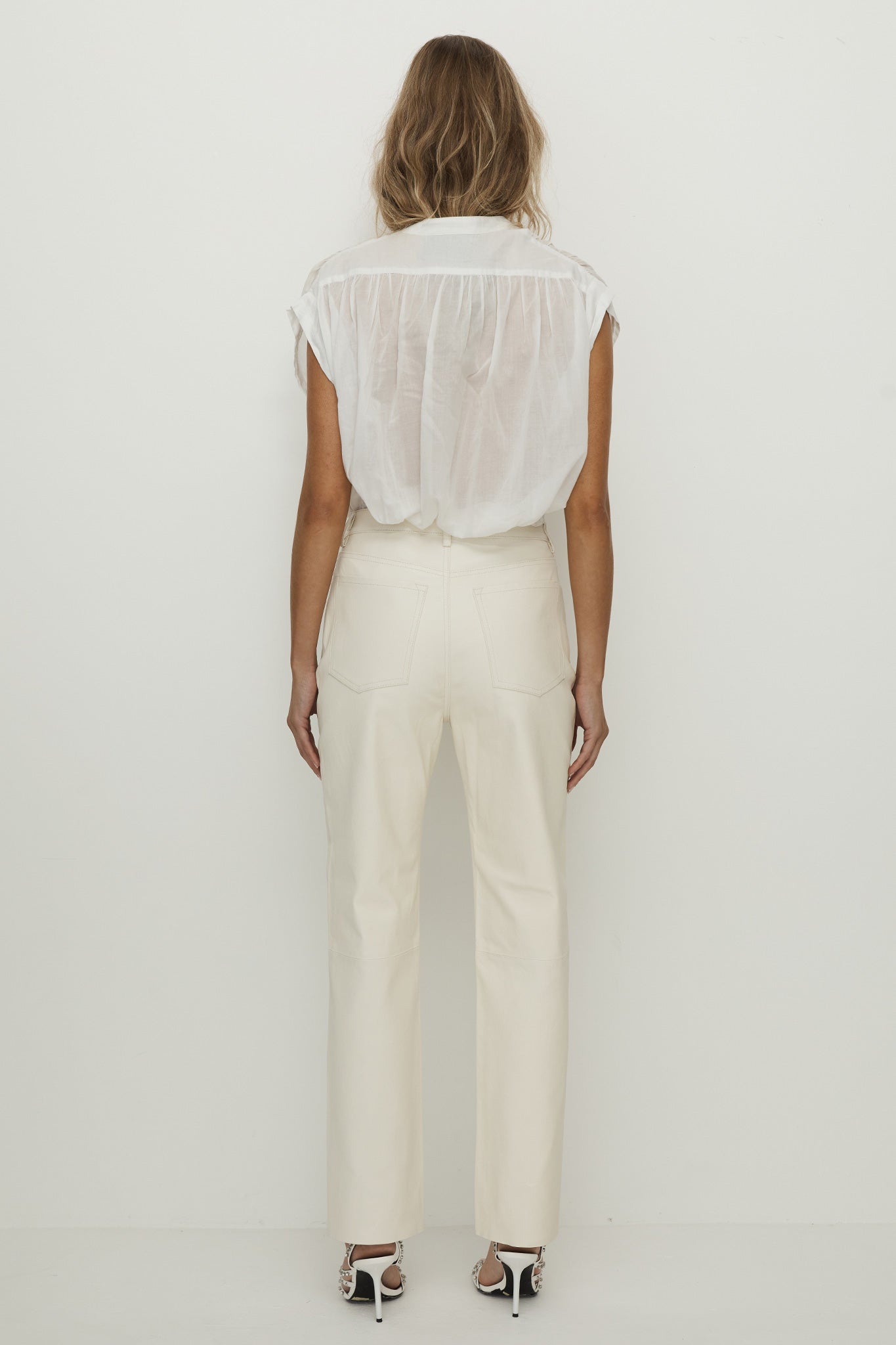 Grove Straight Leg Pant Seashell White Stretch Leather