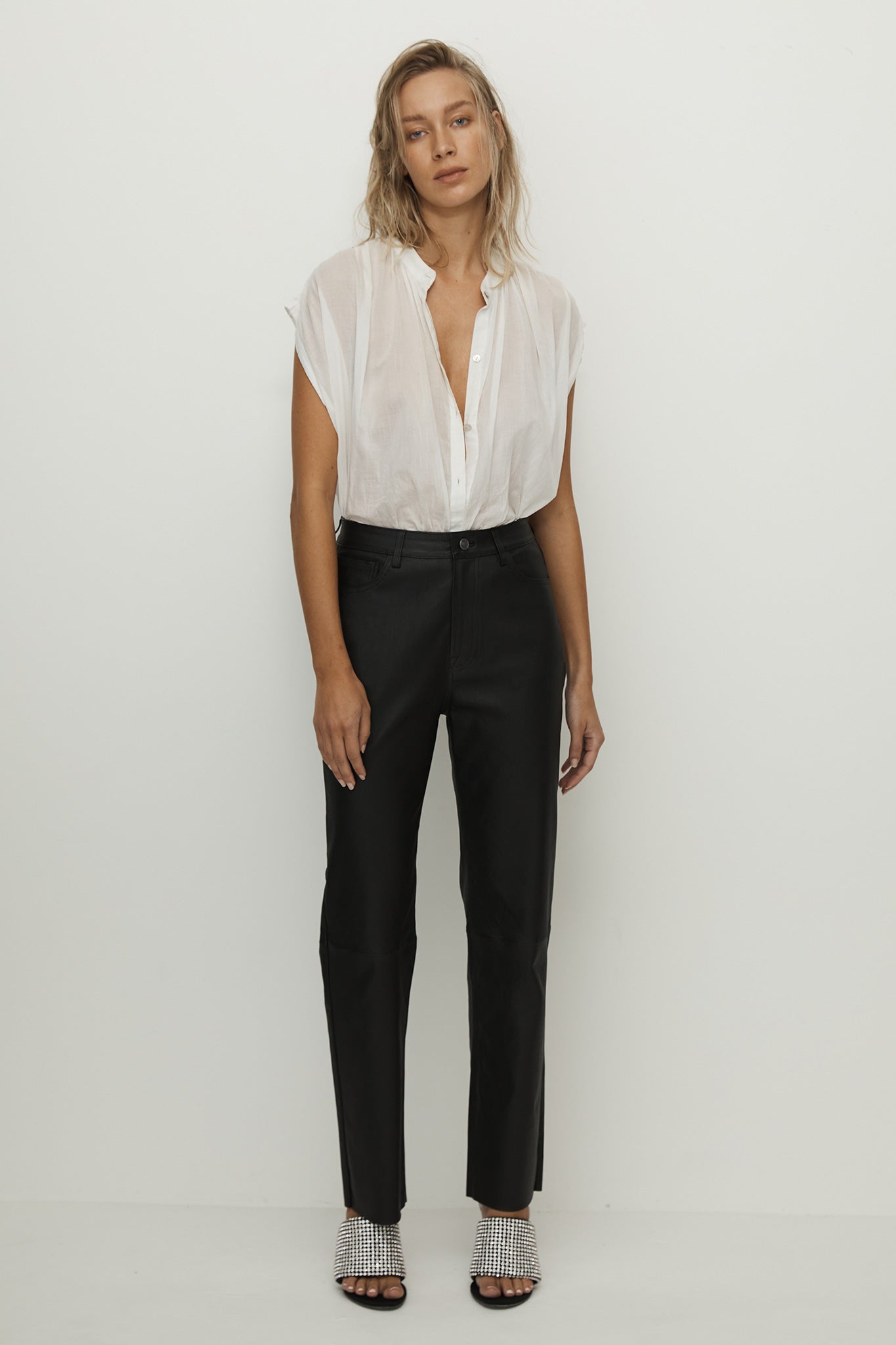 Grove Straight Leg Pant Black Stretch Leather