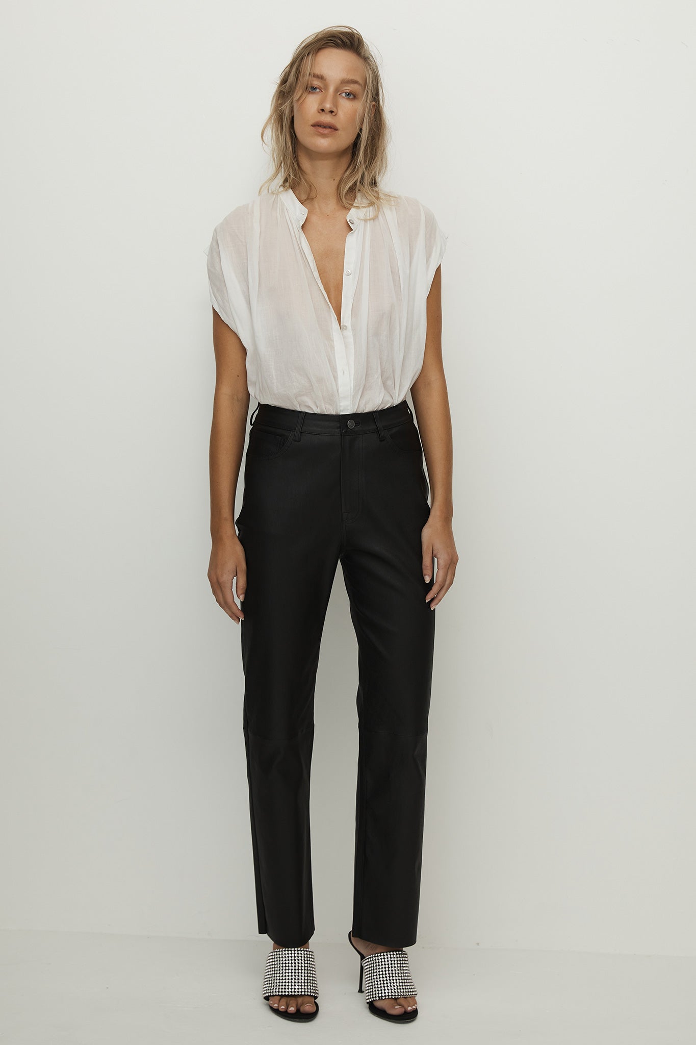 Grove Straight Leg Pant Black Stretch Leather