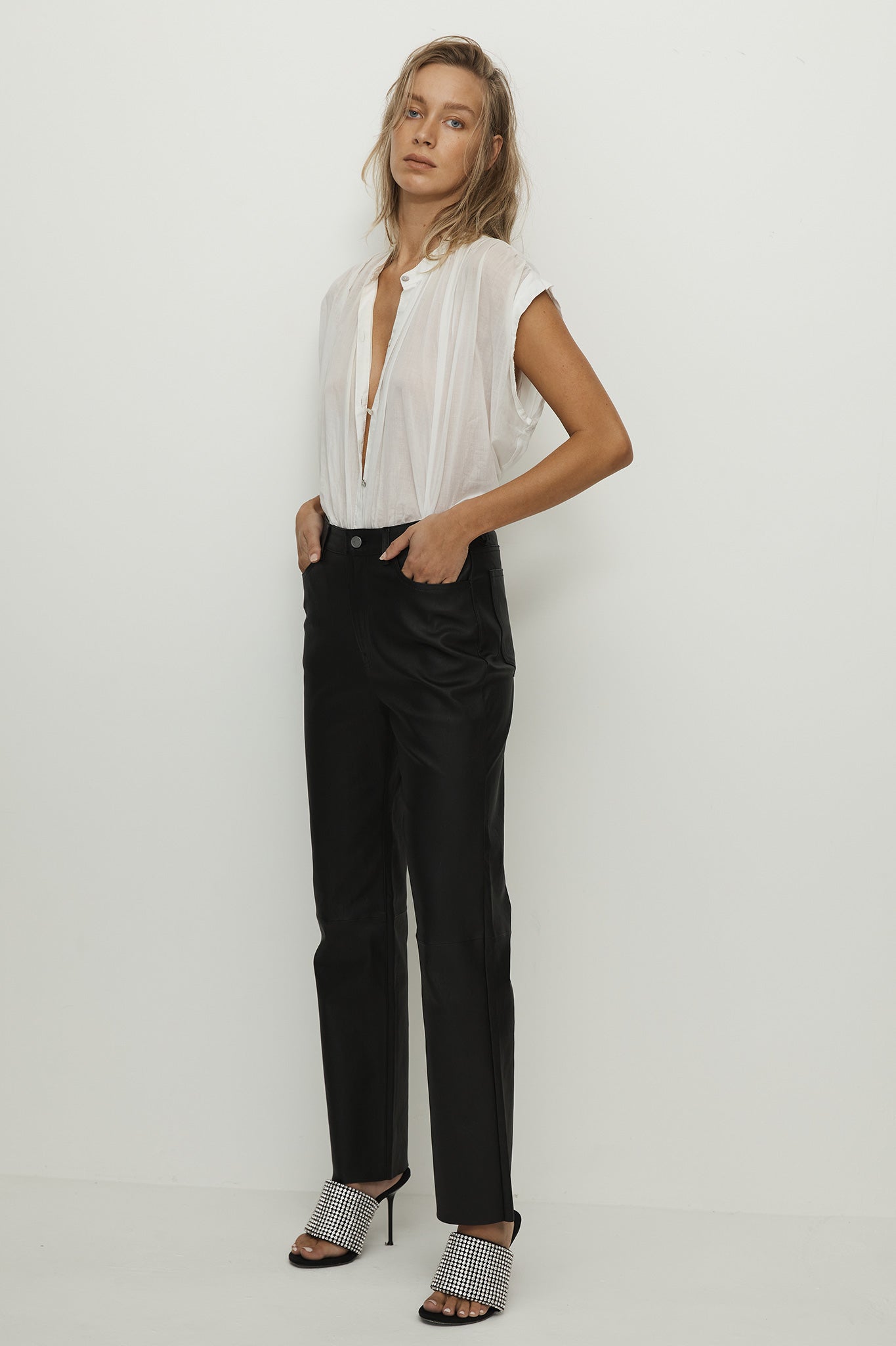 Grove Straight Leg Pant Black Stretch Leather