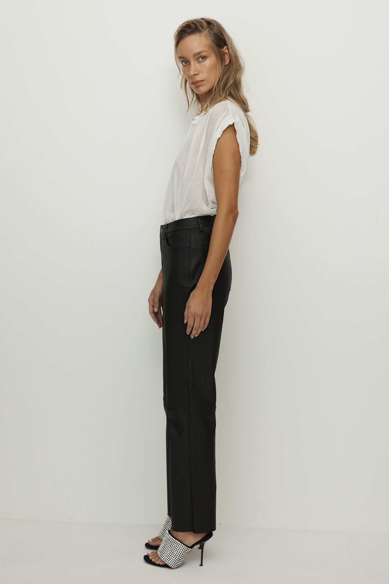 Grove Straight Leg Pant Black Stretch Leather