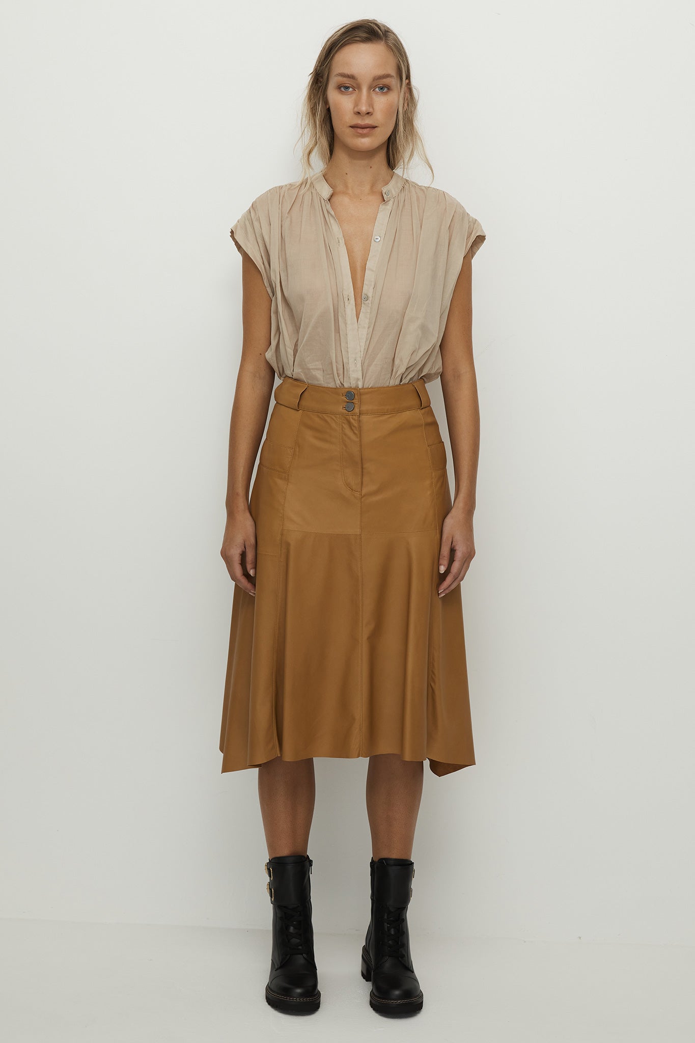 Hudson High-Rise Skirt Toasty Caramel Leather