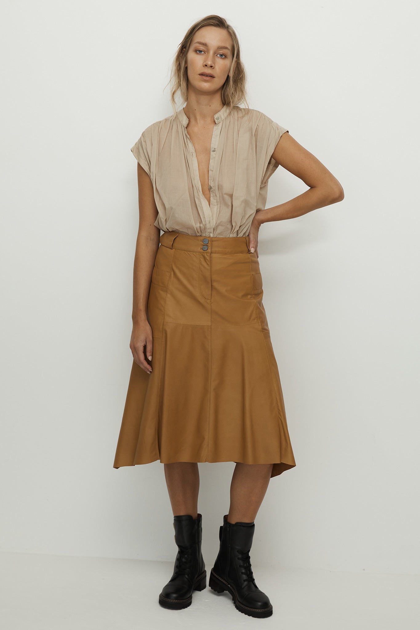 Hudson High-Rise Skirt Toasty Caramel Leather