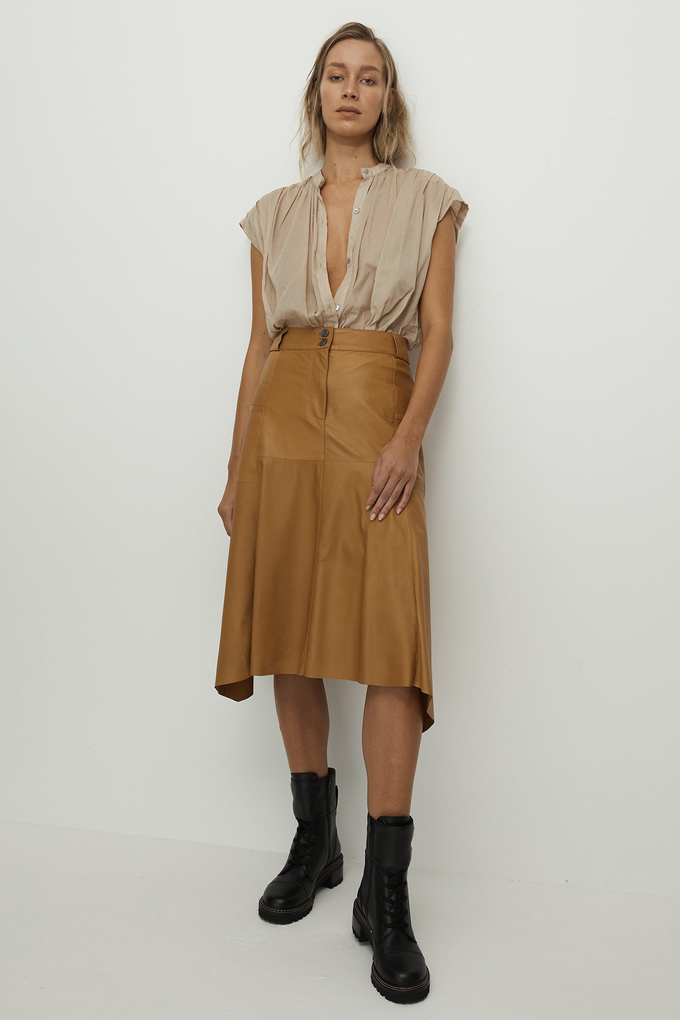 Hudson High-Rise Skirt Toasty Caramel Leather