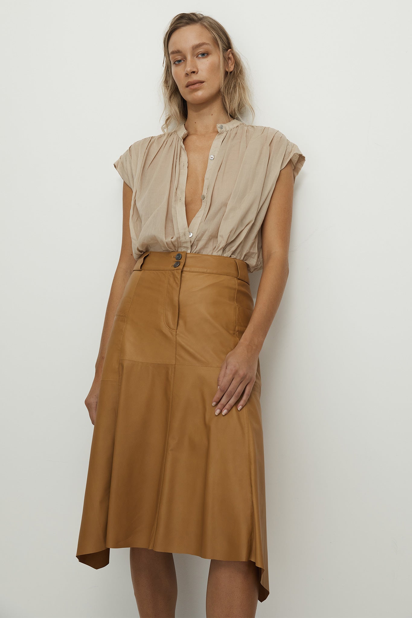 Hudson High-Rise Skirt Toasty Caramel Leather