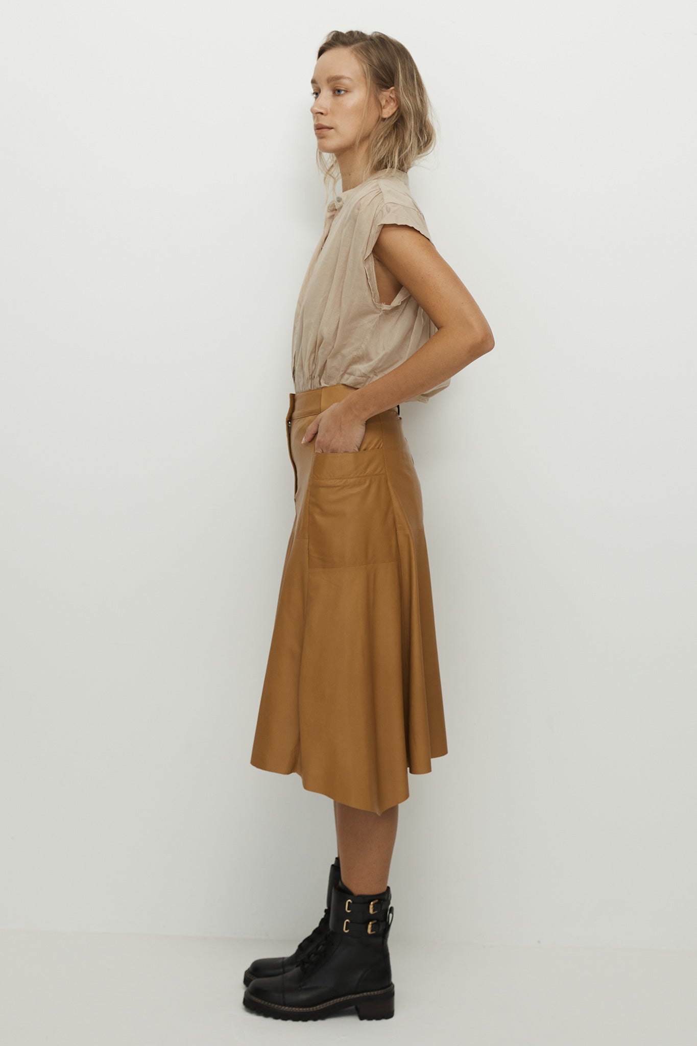 Hudson High-Rise Skirt Toasty Caramel Leather