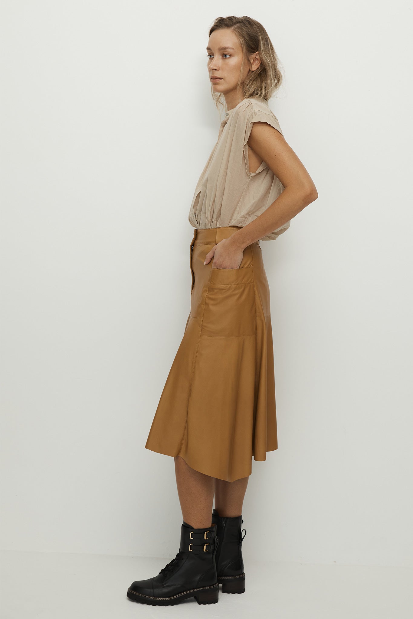 Hudson High-Rise Skirt Toasty Caramel Leather