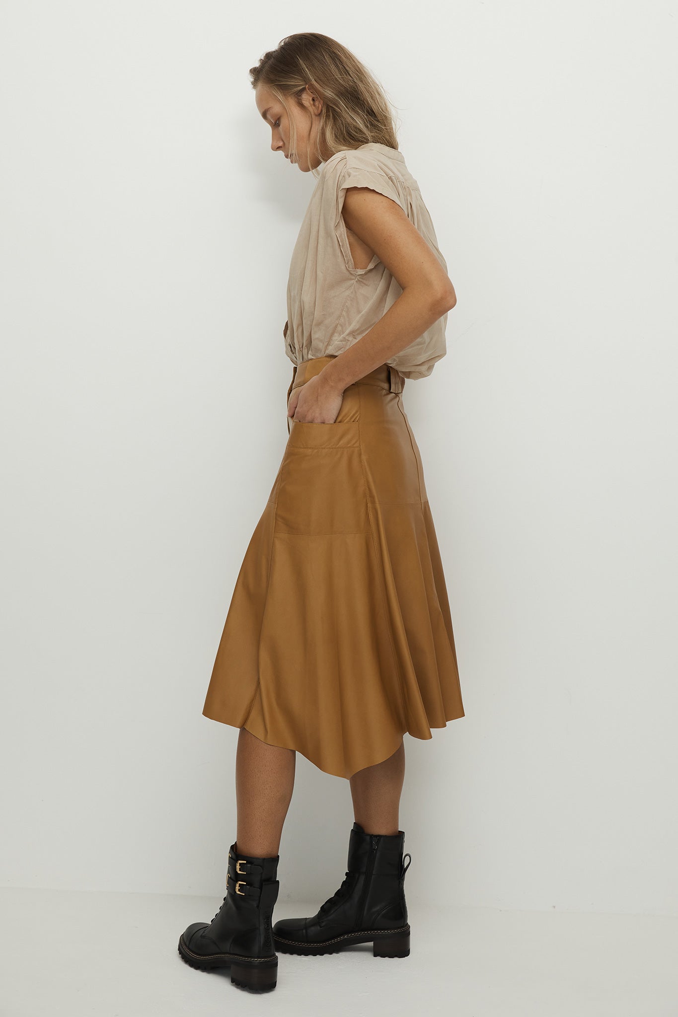 Hudson High-Rise Skirt Toasty Caramel Leather