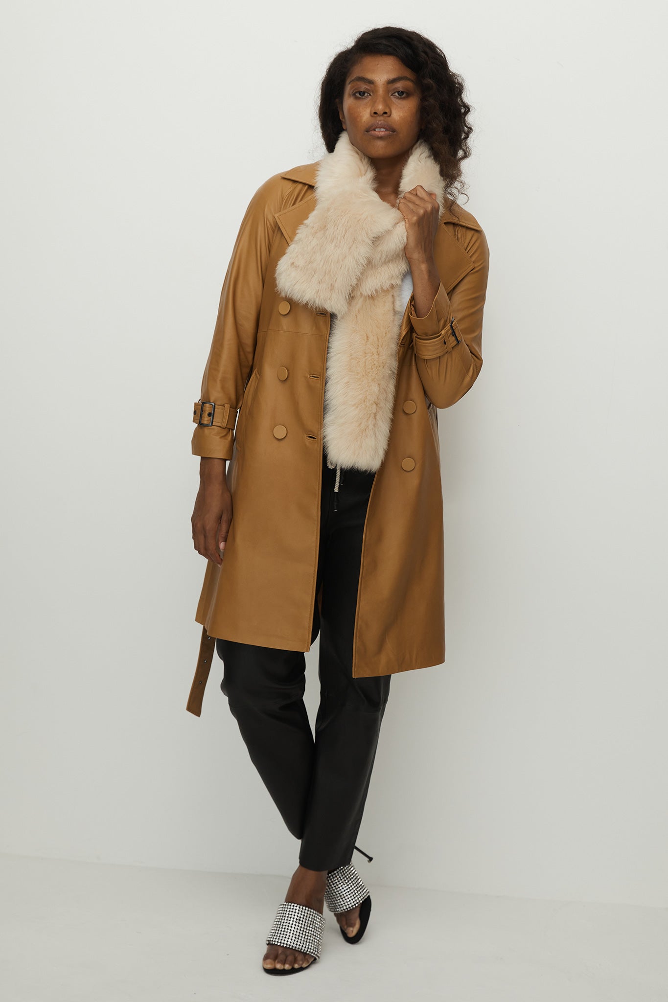 Women's trench coat hot sale with fur collar