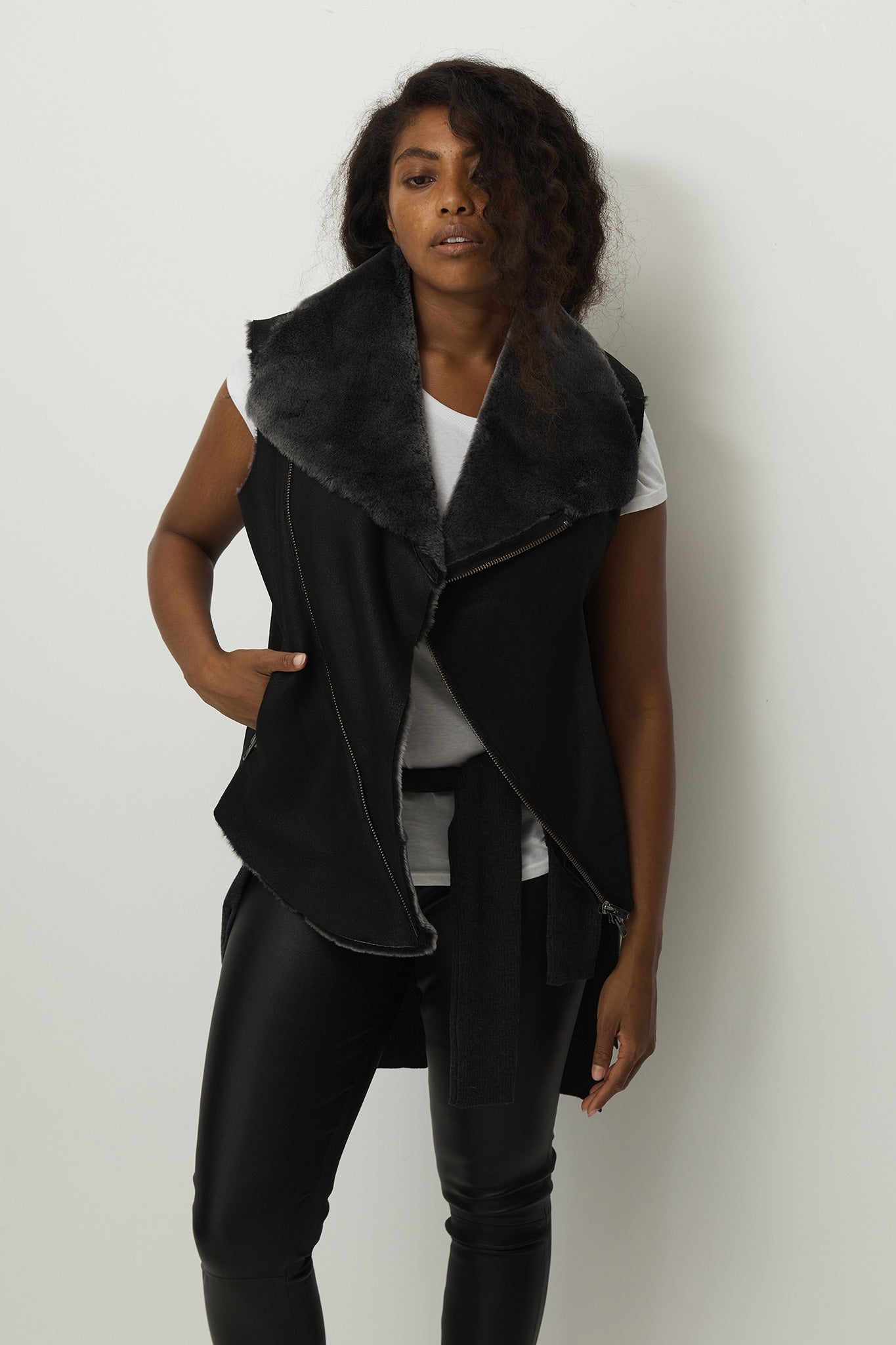 Leather fur sale vest womens