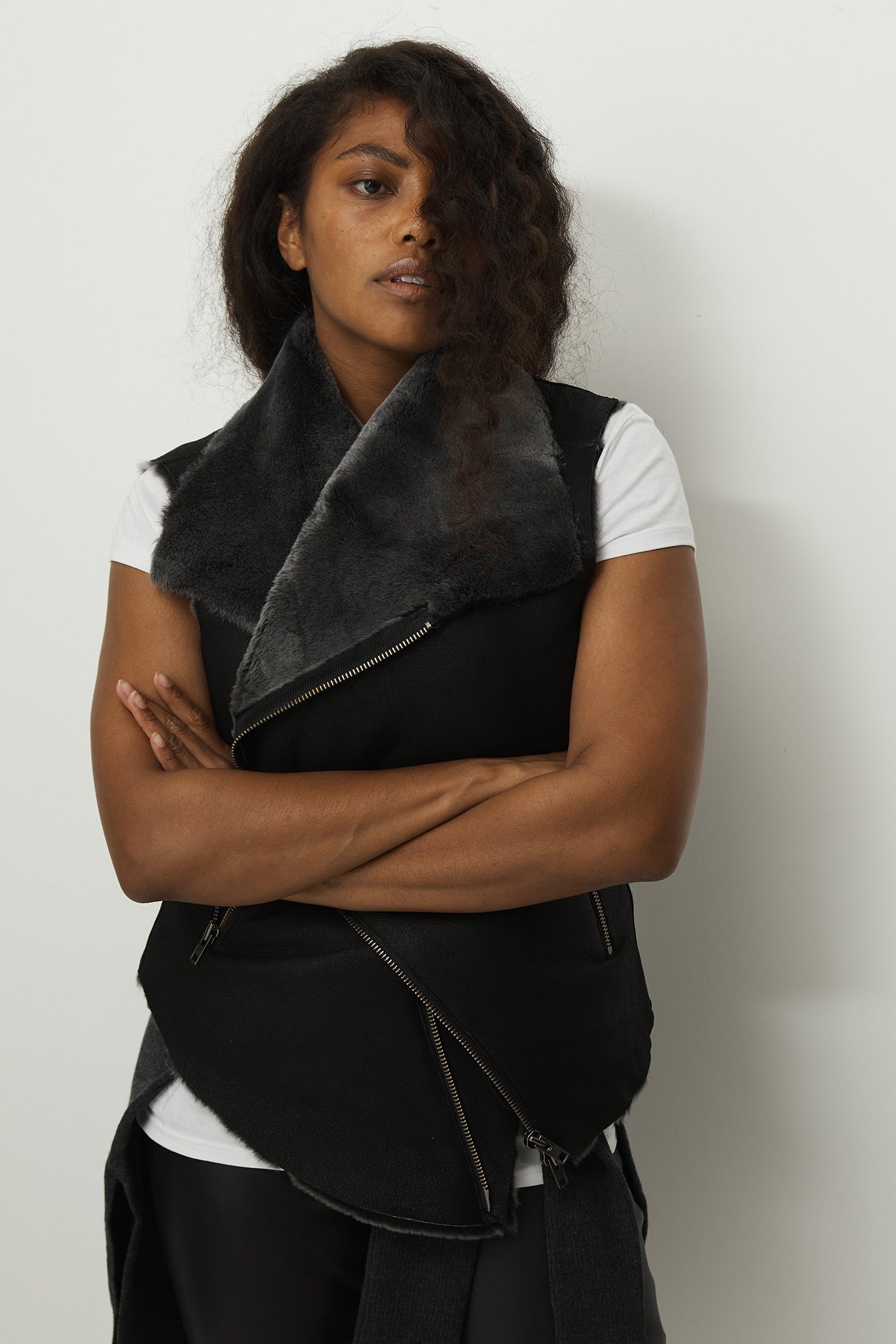 Nolita Drape Vest Black Shearling