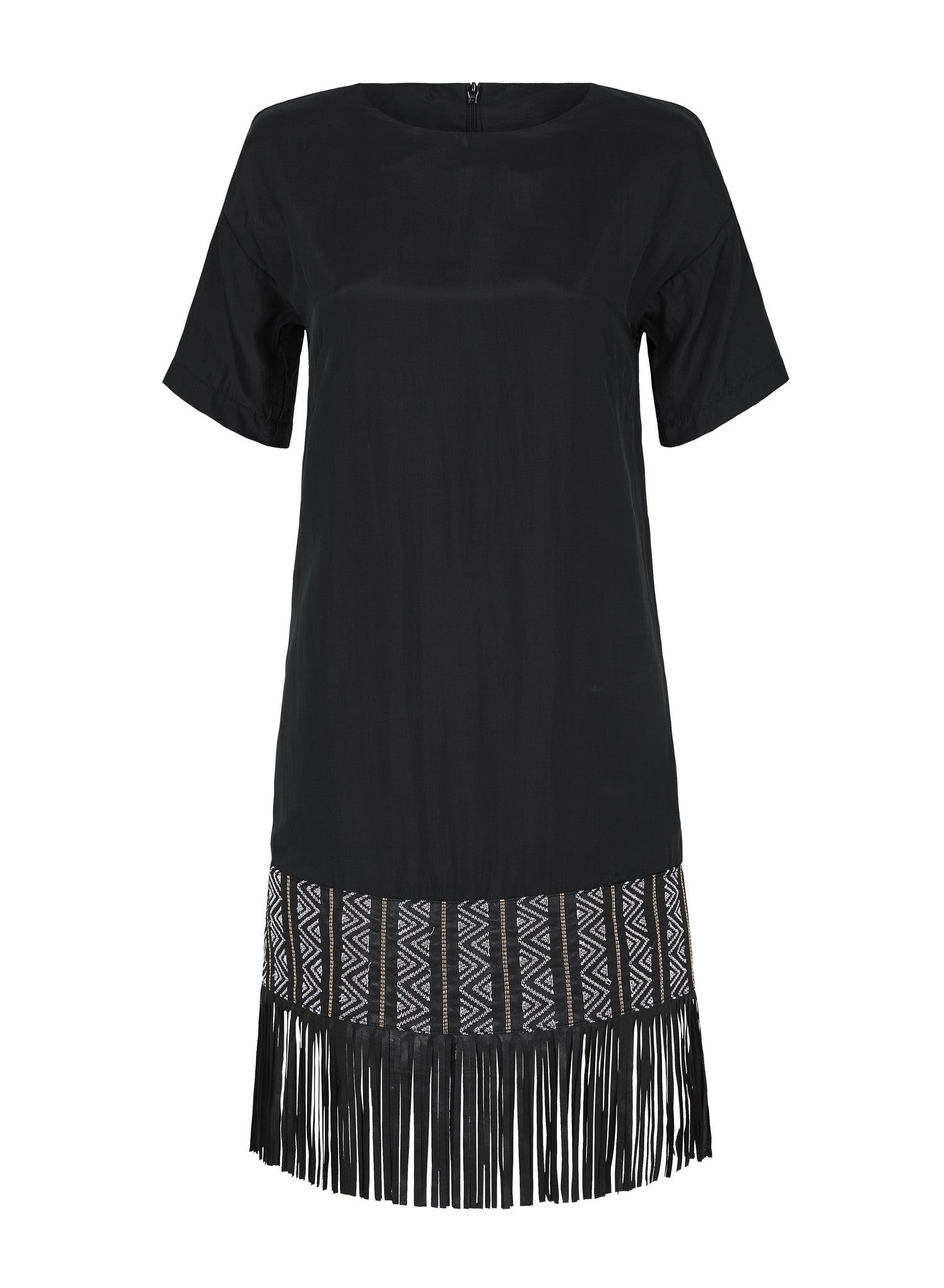 Yve Fringe Dress Black Leather - SAMPLE