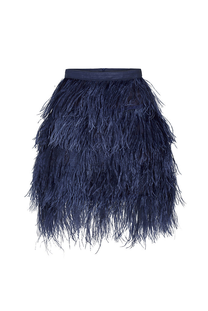 Yvette Skirt in Blueberry Ostrich Feathers
