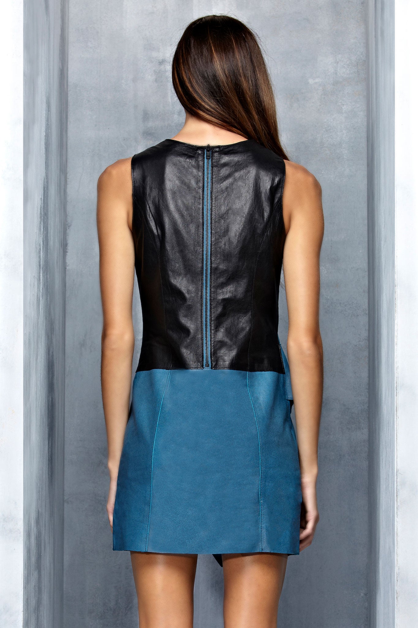 Vanderbilt Leather Dress with Fold Hudson Blue & Black - SAMPLE