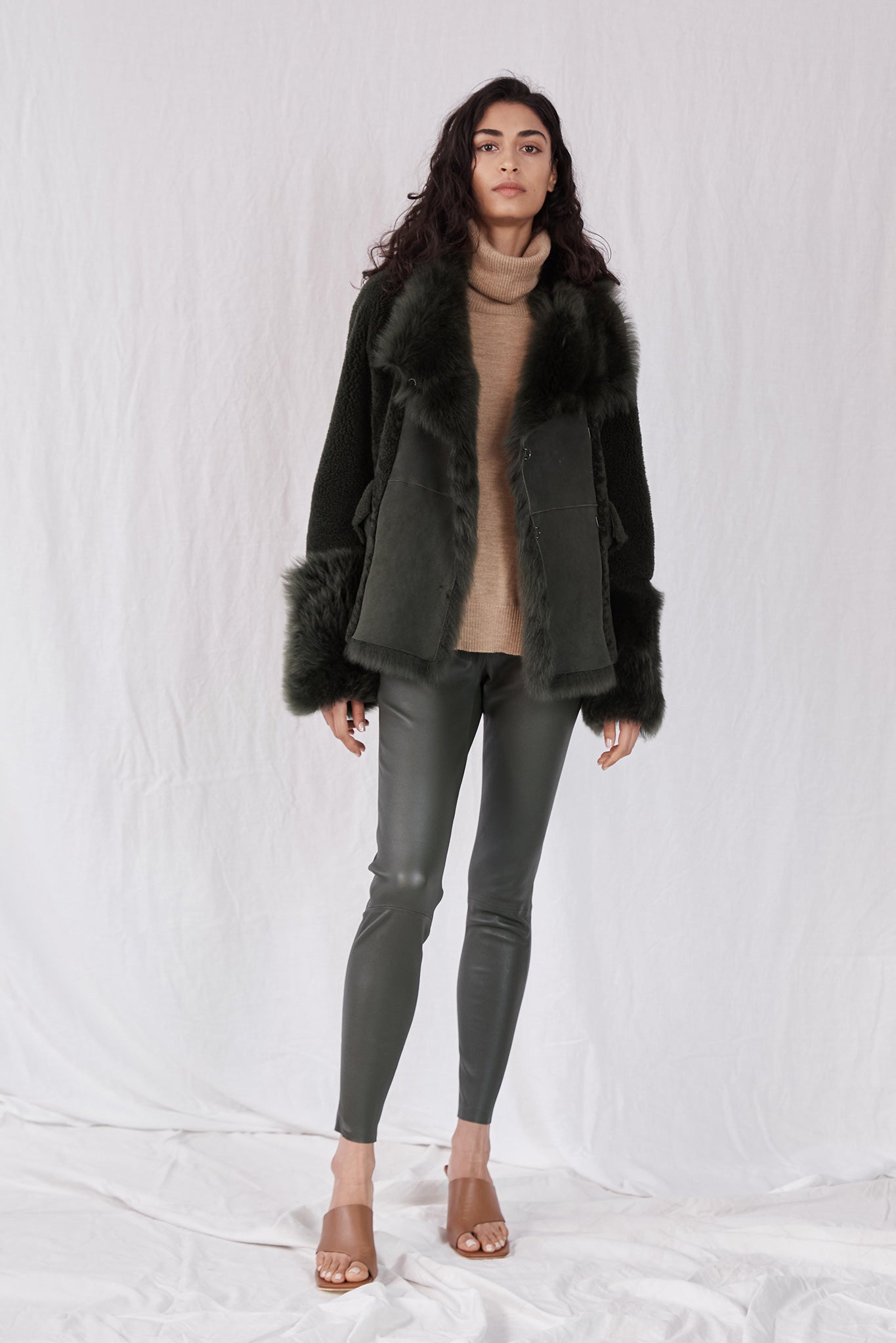 Spring Street Shearling Coat Moss Green Shearling