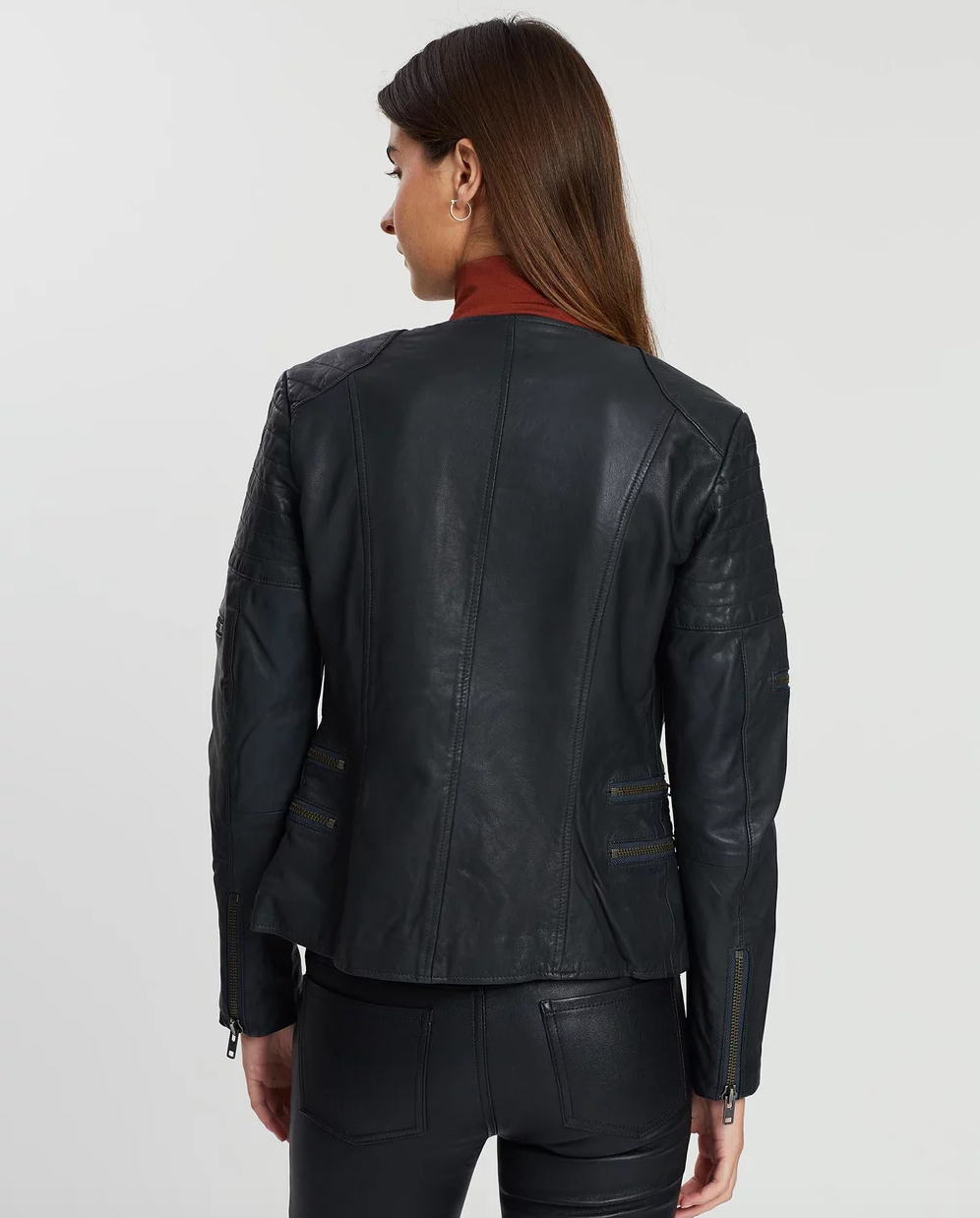 Greenwich Street Motor Jacket Worn In Charcoal Leather - SAMPLE