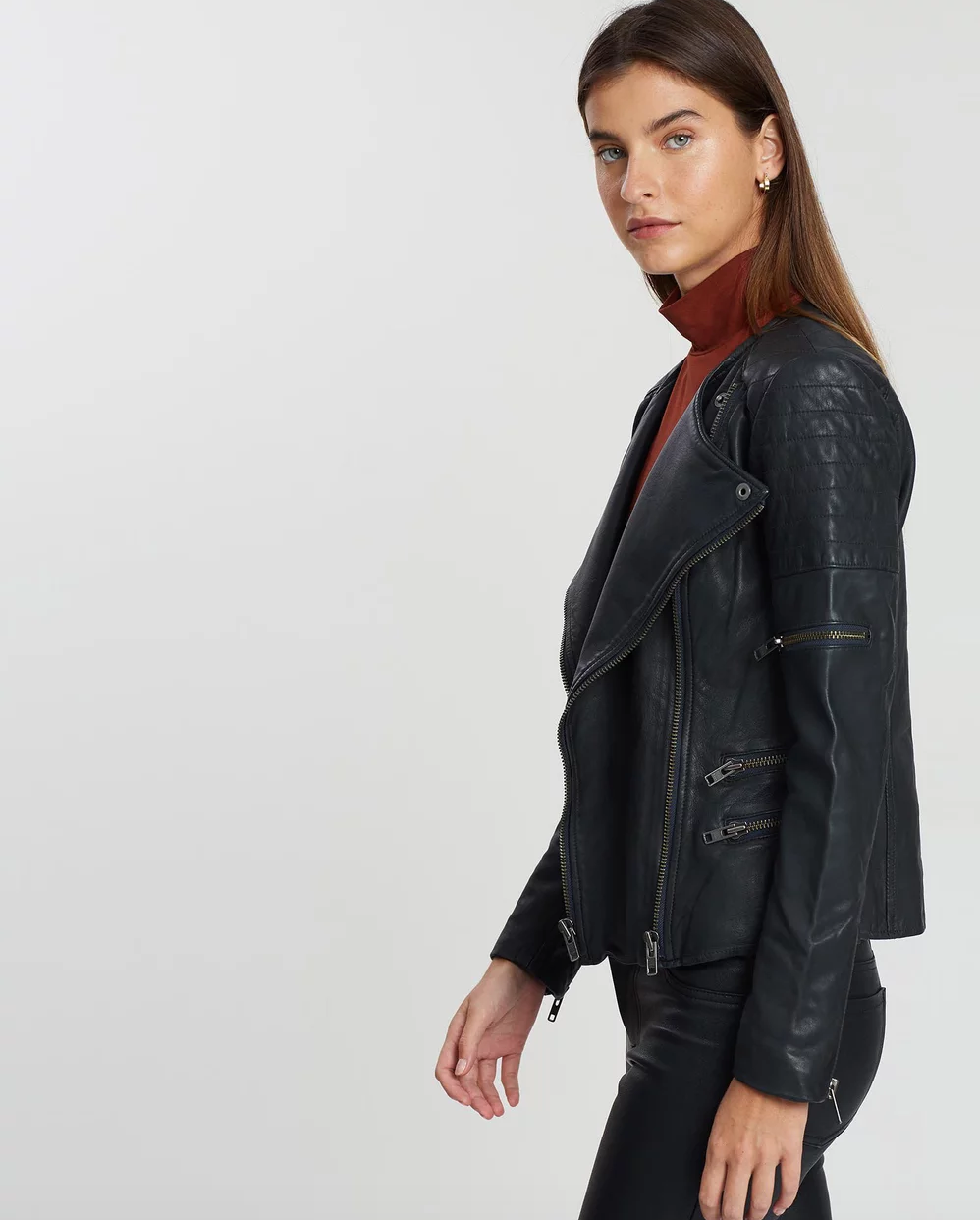 Greenwich Street Motor Jacket Worn In Charcoal Leather - SAMPLE